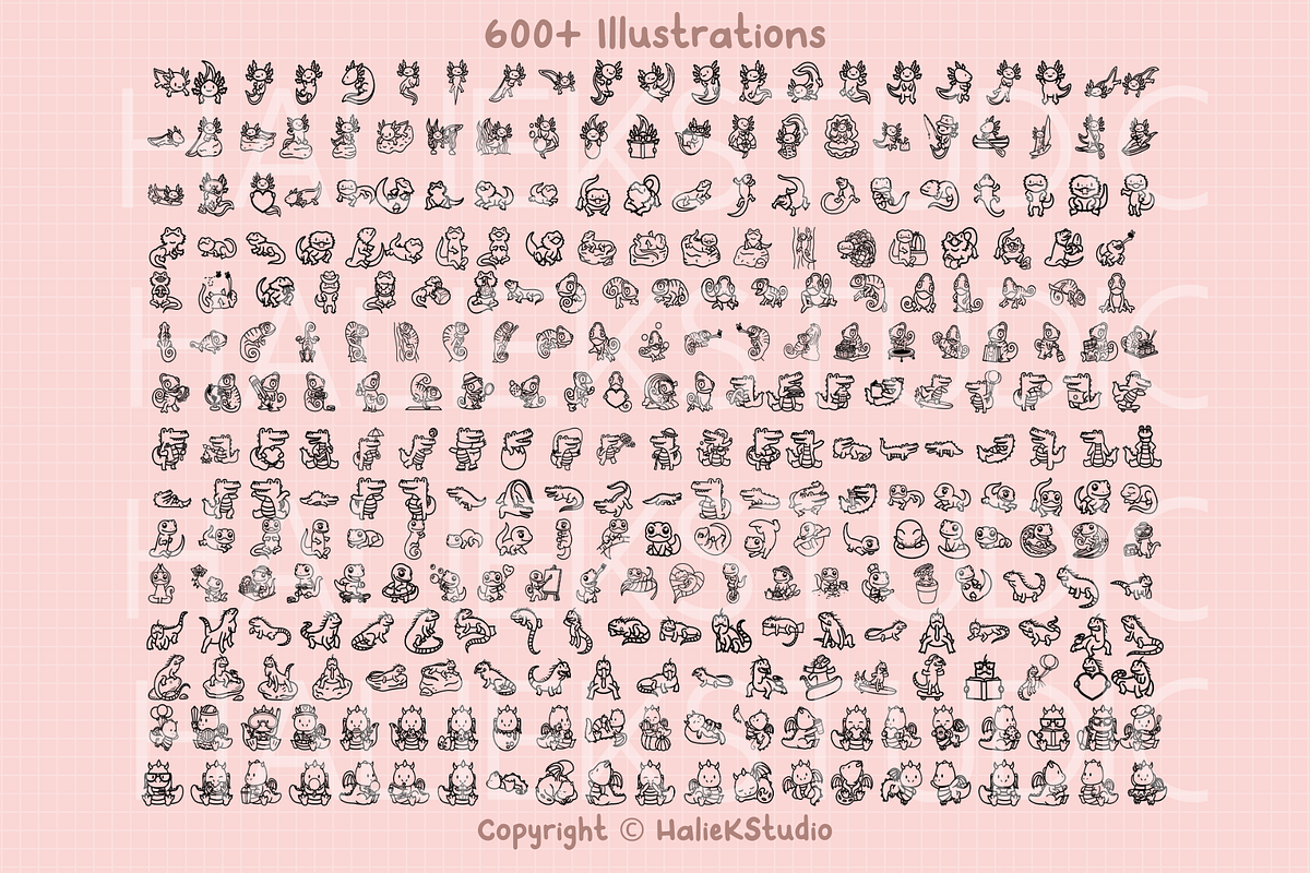 600+ Reptiles Procreate Stamps, a Brush Add-On by HalieKStudio (Photo 2 of 9)
