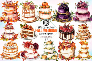 Watercolor Fall Wedding Cake Clipart, a Seasonal Illustration by Canvas Craft