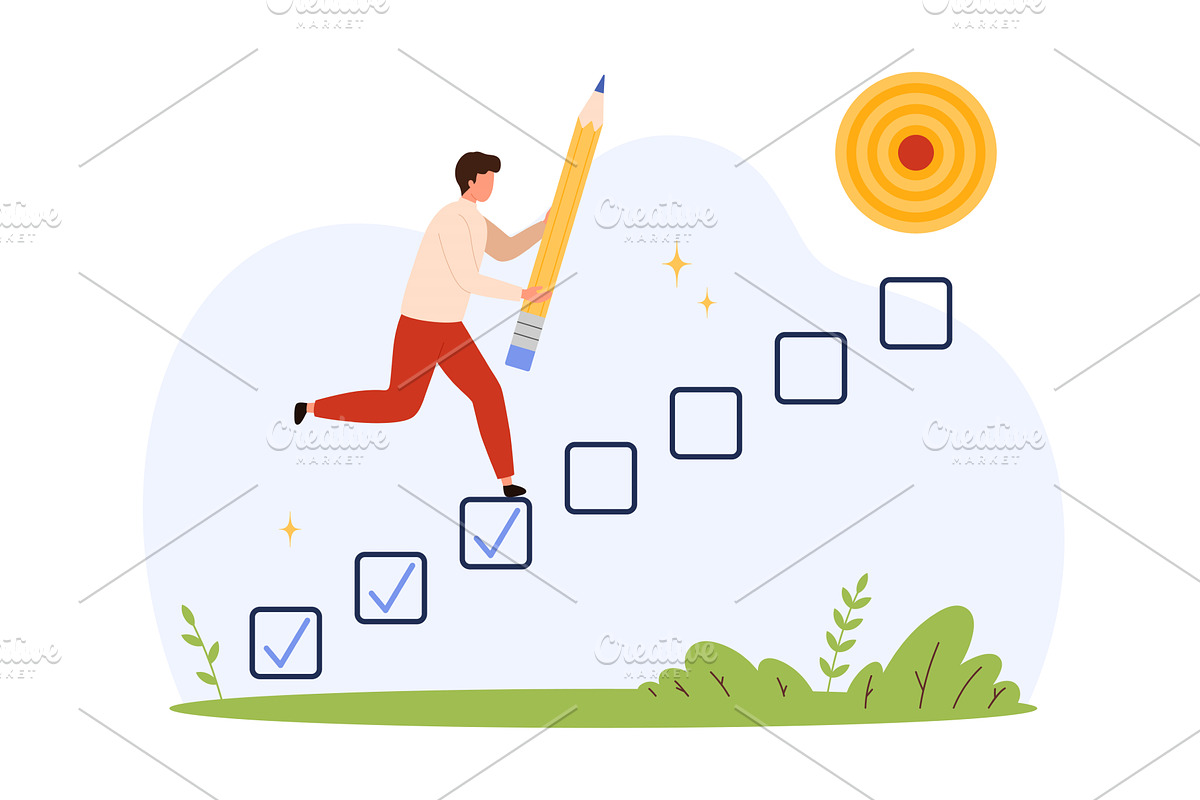 Climbing Career Steps Toward Target, a Finance Illustration by Flashvector