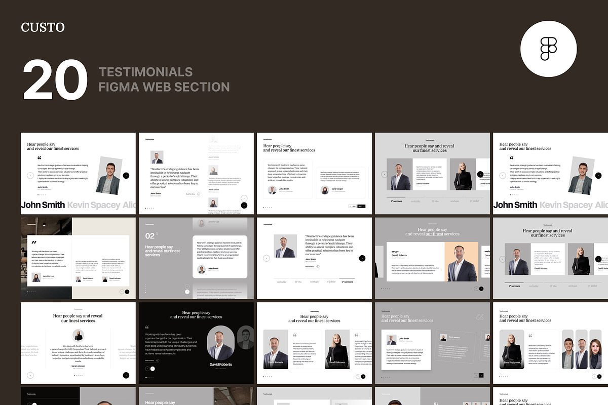 20 Figma Web Testimonial Section, an UI Kit Template by neuwebz (Photo 1 of 4)