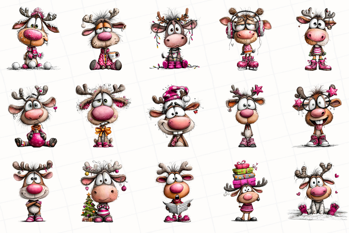 Christmas Quirky Reindeer Clipart, an Illustration by OK Design (Photo 3 of 6)