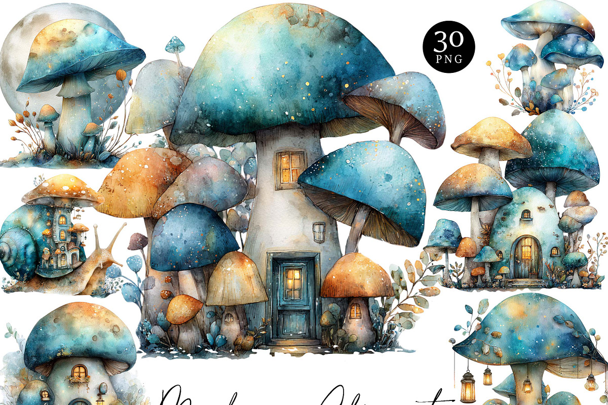 Watercolor Mushroom Clipart, an Object Illustration by Design Scotch (Photo 1 of 8)