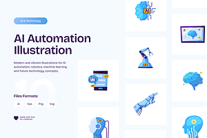 AI Automation Illustration Set, a Technology Illustration by YossyOneStd