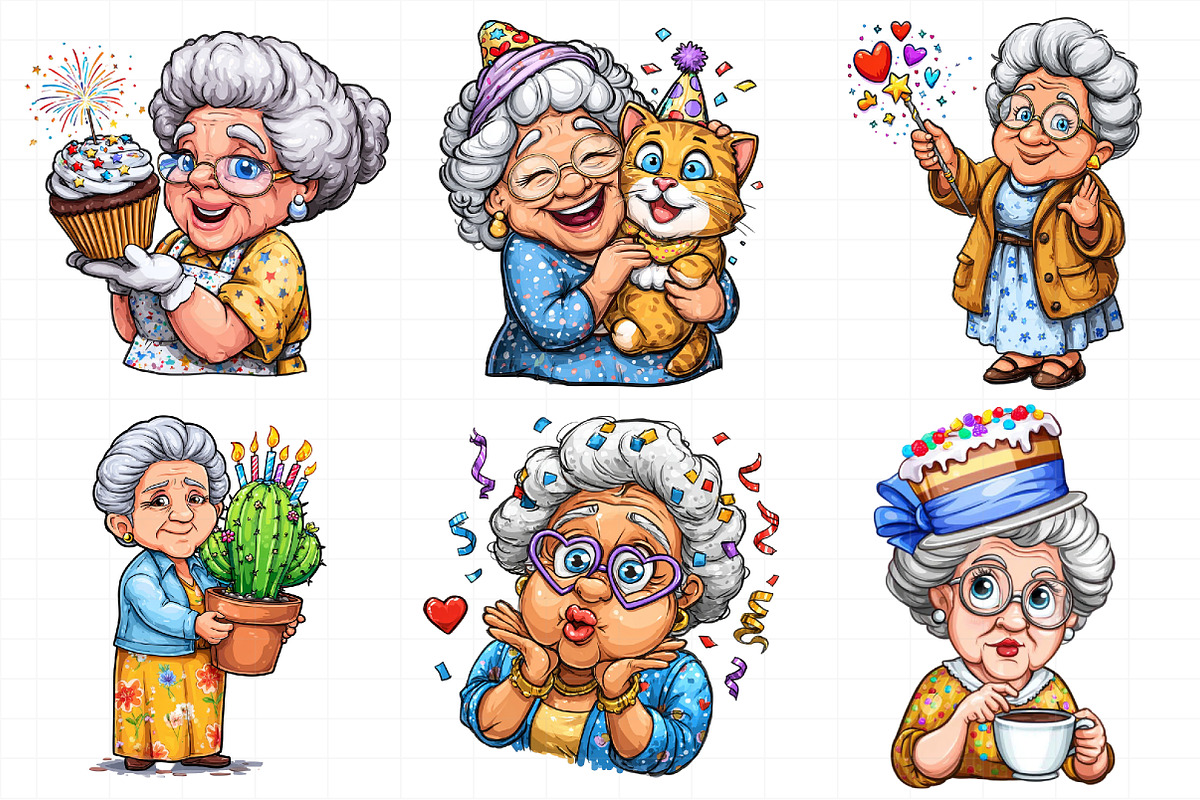 Whimsical Old Lady Birthday Clipart, an Illustration by Daily.Designs (Photo 7 of 7)