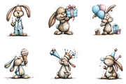Watercolor Birthday Bunny Clipart, a Seasonal Illustration by CreationArt (Thumbnail 2 of 5)