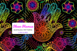 Neon Hamsa Seamless Pattern