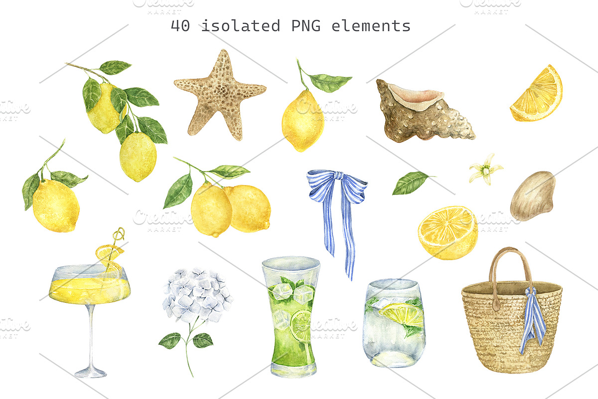 Azure and Lemons watercolor clipart, a Food Illustration by Eves_Aquadreams (Photo 2 of 10)
