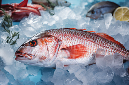 Fresh fish on ice at the fish market, seafood concept, a Food & Drink Photo by Natalia Klenova's Shop