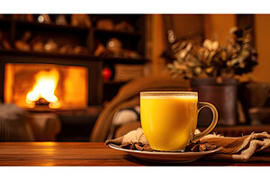 cozy golden milk tea ai generated, a Background Photo by pikepicture