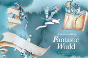 Watercolor Fantastic World Clipart, a Person Illustration by ArtCreationsDesign (Thumbnail 2 of 23)