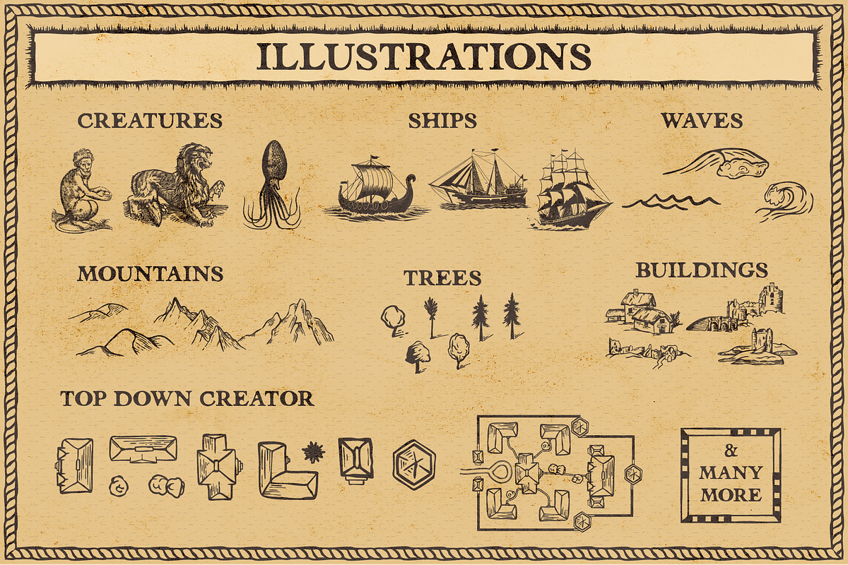 Fantasy Worlds: Antique Map Creator, a Brushes & More by Salty Sweet Creative (Photo 6 of 10)
