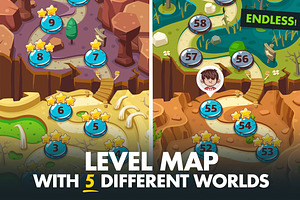Game Level Map with 5 Worlds