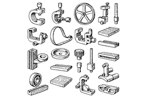 Vintage Mechanical Parts and Tools, an Object Graphic by RT Studio