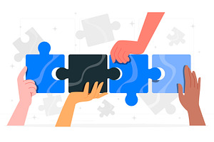 Hands assembling puzzle concept illu, an Illustration by Daniel IT