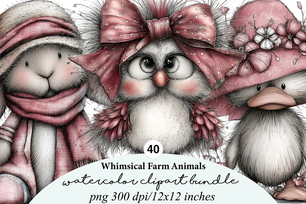 Whimsical Farm Animals Clipart, an Illustration by Digital Artistic99 (Photo 1 of 9)