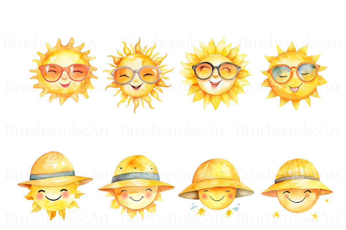 Cute Sun Clipart, Kawaii Sun Clipart, a Seasonal Illustration by BrushstrokeArtGB (Photo 6 of 9)