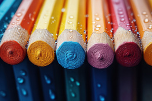Vibrant colored pencils arranged nea, a Photo by Tanuart