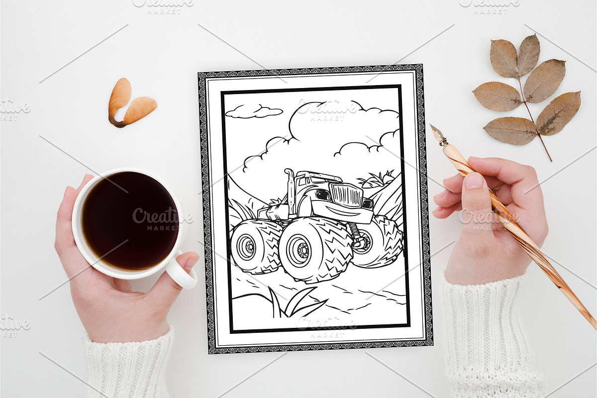 75 Monster Truck Vector Coloring Pag, a Transportation Illustration by Blue Digital Studio (Photo 2 of 3)