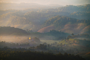 Beautiful sunrise mountain range in Tha Song Yang district locat