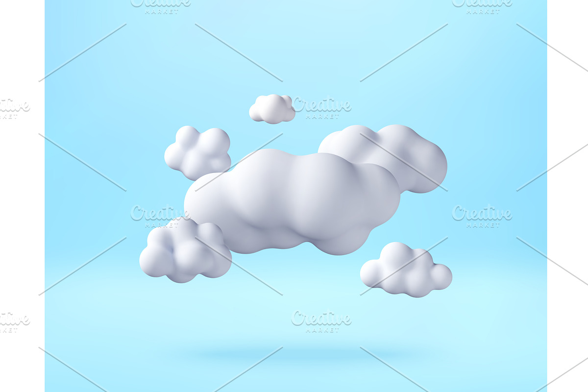 3D White puffy clouds floating in, an Object Illustration by Abscent