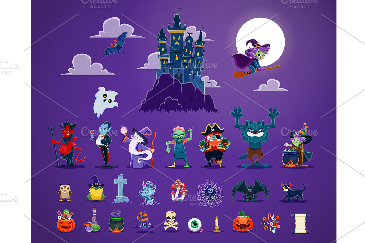 Halloween characters, monsters, an Illustration by Vector Tradition