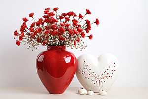 Red ceramic vases and flowers. Valentines day, a Holiday Photo by AlyaAnd