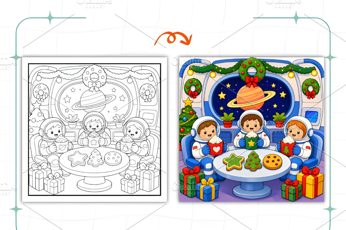 Christmas in Space Coloring Book, a Seasonal Illustration by Coco Bloom (Photo 7 of 7)