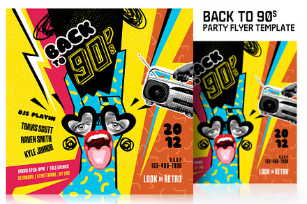 Back to 90s Music Party Flyer, a Flyer Template by Satgur Graphic Design