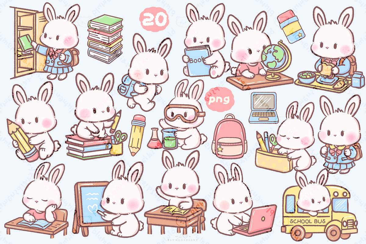 Josie Bubbly Bunny Back to School, an Animal Illustration by Blumensdiary (Photo 2 of 8)