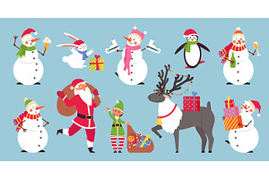 Flat Cartoon Christmas Characters