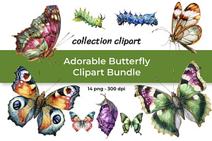 Adorable Butterfly Clipart Bundle, an Animal Illustration by InkyQueenArt