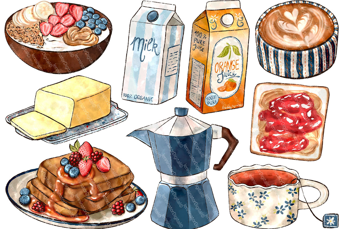 Brunch Clipart - Hand Drawn PNG, a Food Illustration by Lenninator Digital (Photo 6 of 6)
