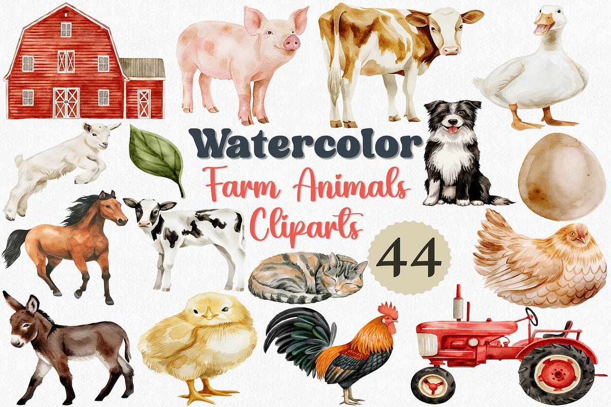 Watercolor Farm Animals Clipart Set, an Animal Illustration by CropUp Creative (Photo 1 of 4)