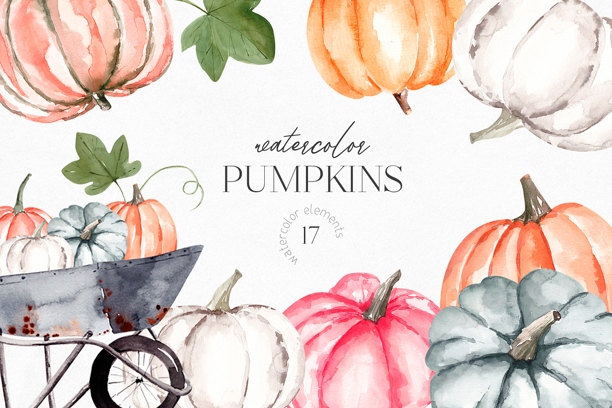 Watercolor Fall Pumpkin Clipart, a Decorative Illustration by YuliyaArtGarden (Photo 1 of 5)