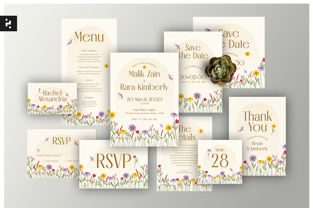 Floral Wedding Invitation Suite, a Card Template by Neermana (Photo 1 of 4)