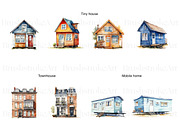 Watercolor Houses Clipart, Townhouse, a Decorative Illustration by BrushstrokeArtGB (Thumbnail 2 of 10)