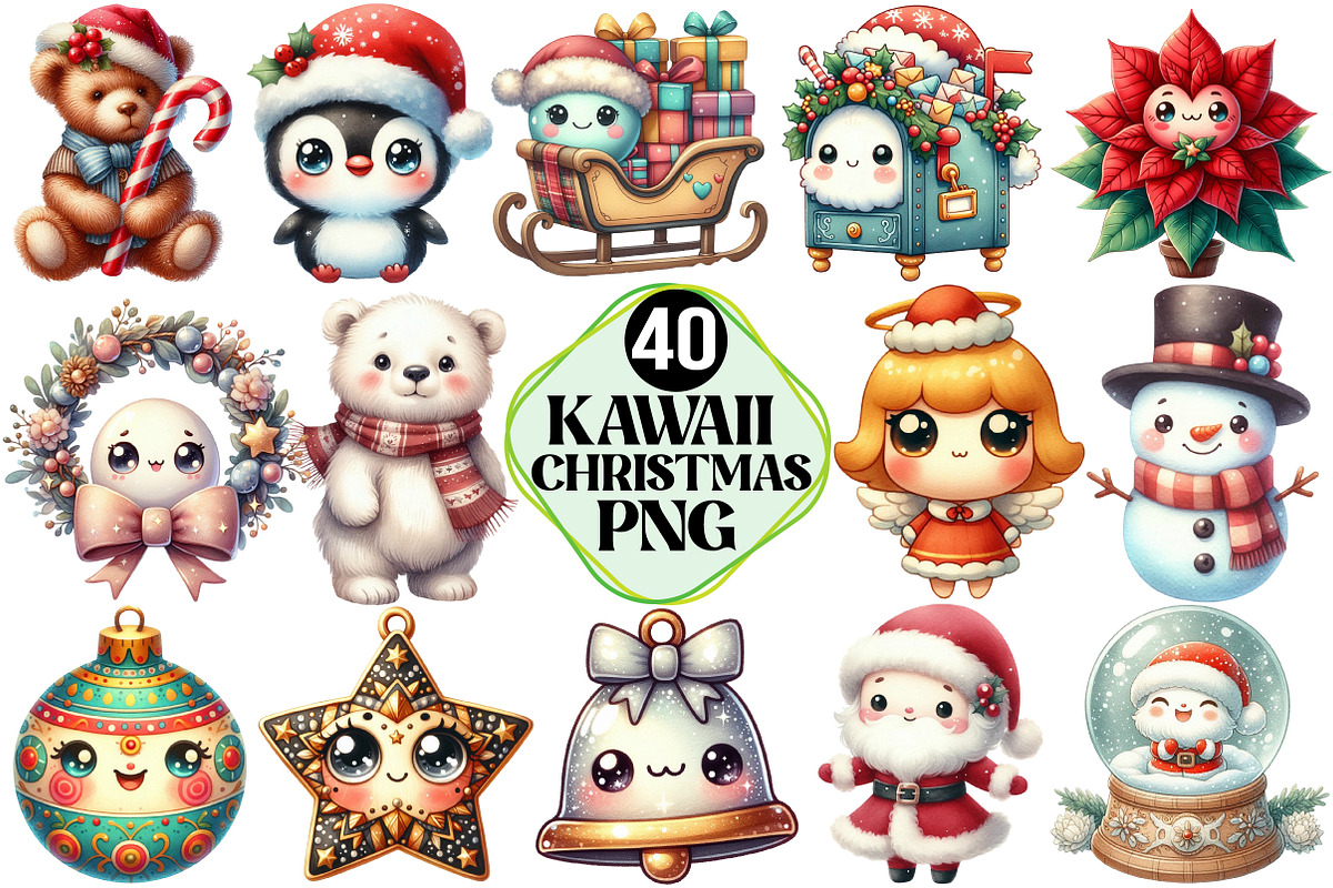 Kawaii Vintage Christmas Clipart, an Illustration by Pixels.Craft (Photo 1 of 7)
