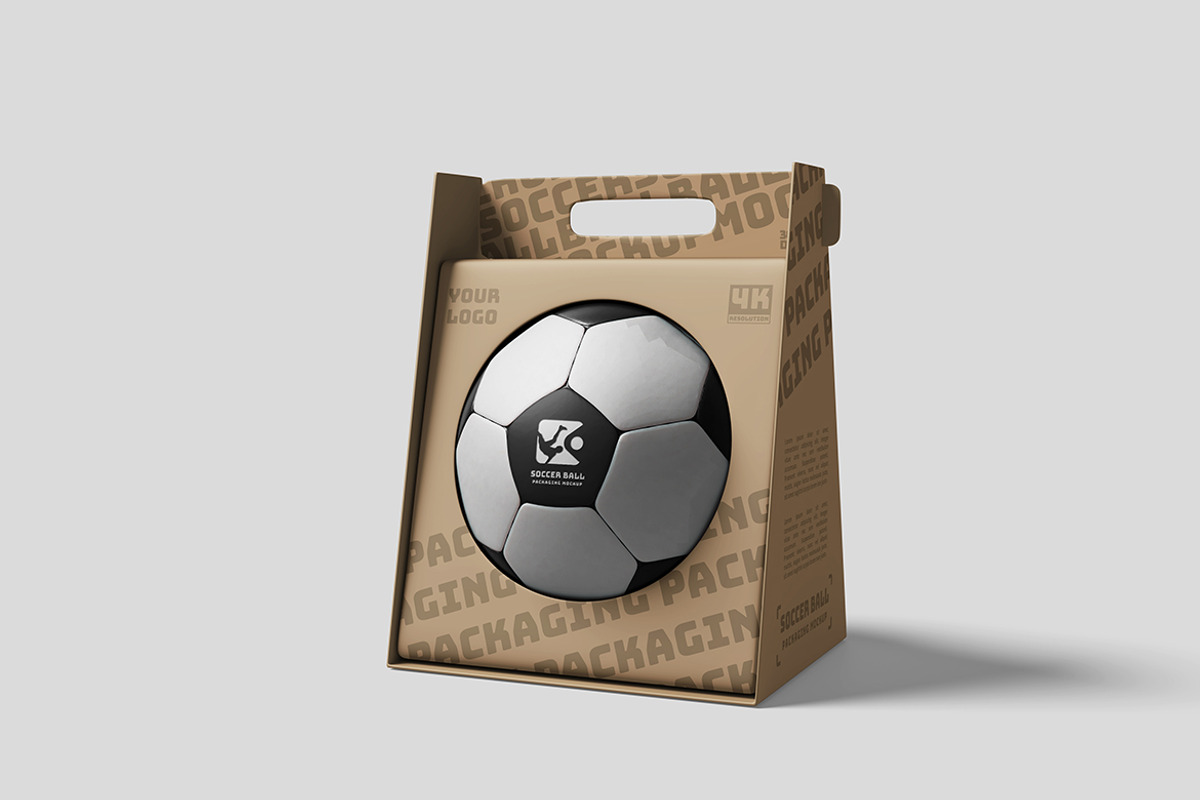 Modern Soccer Ball Packaging Mockup, an Advertising Mockup by bimockup (Photo 3 of 6)