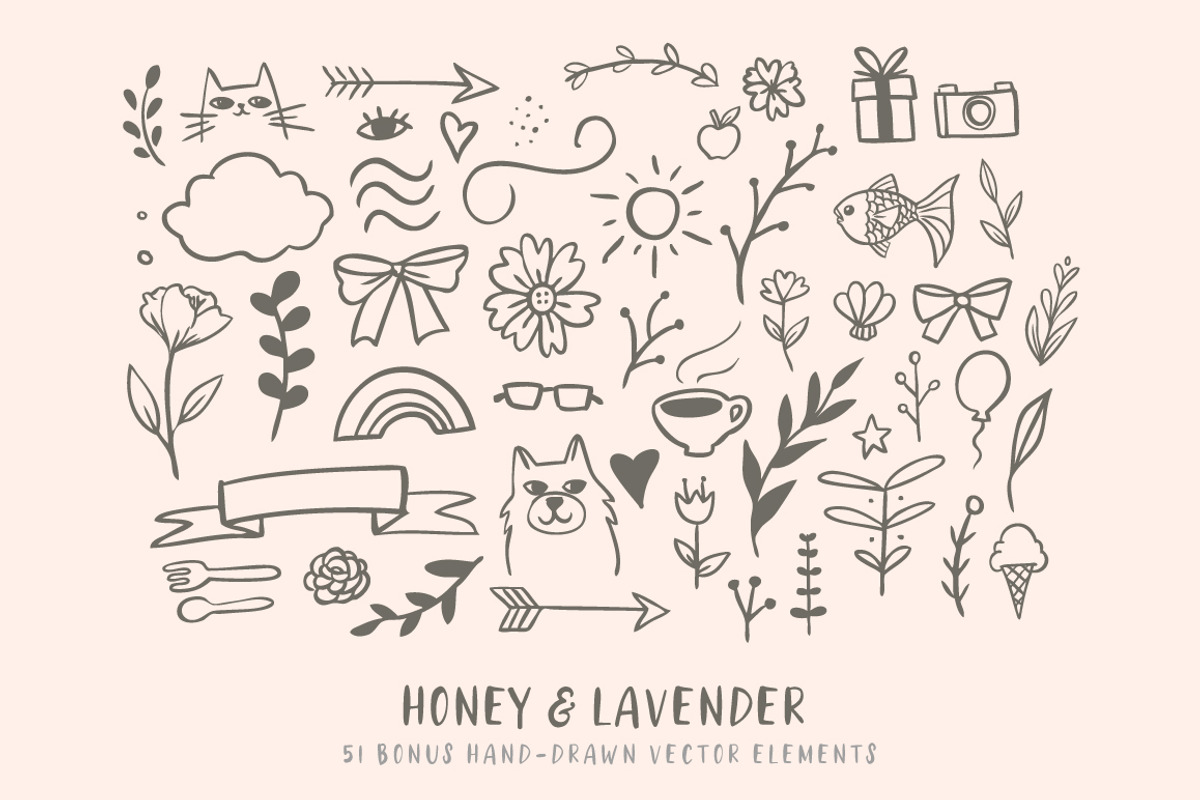 Honey & Lavender Cute Font + Extras preview 6