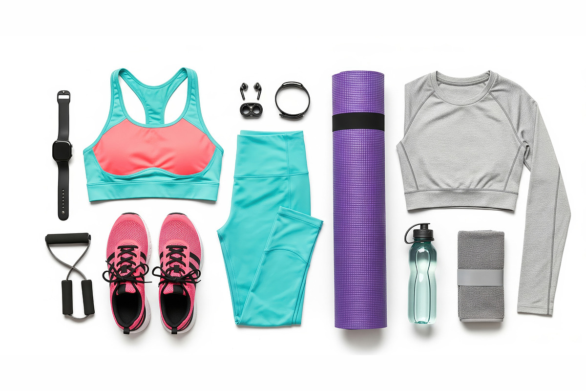Activewear & Gym Gear Flatlay Set, a Sport Illustration by StockVerse Creative (Photo 1 of 3)