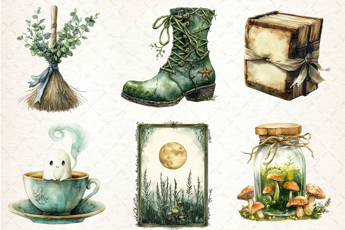 Sage Green Halloween Clipart, an Illustration by Dream Creation (Photo 5 of 7)