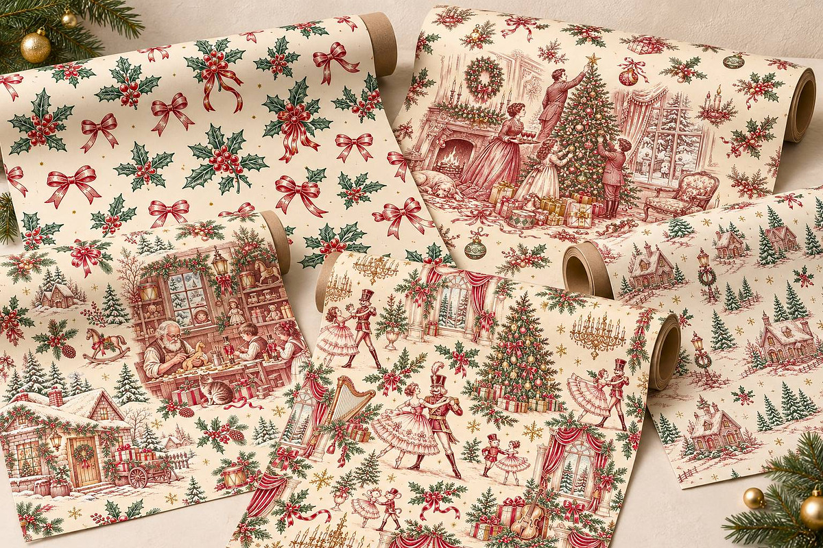 Vintage Holiday Toile Pattern Bundle, a Pattern Graphic by Olya Creative (Photo 5 of 31)