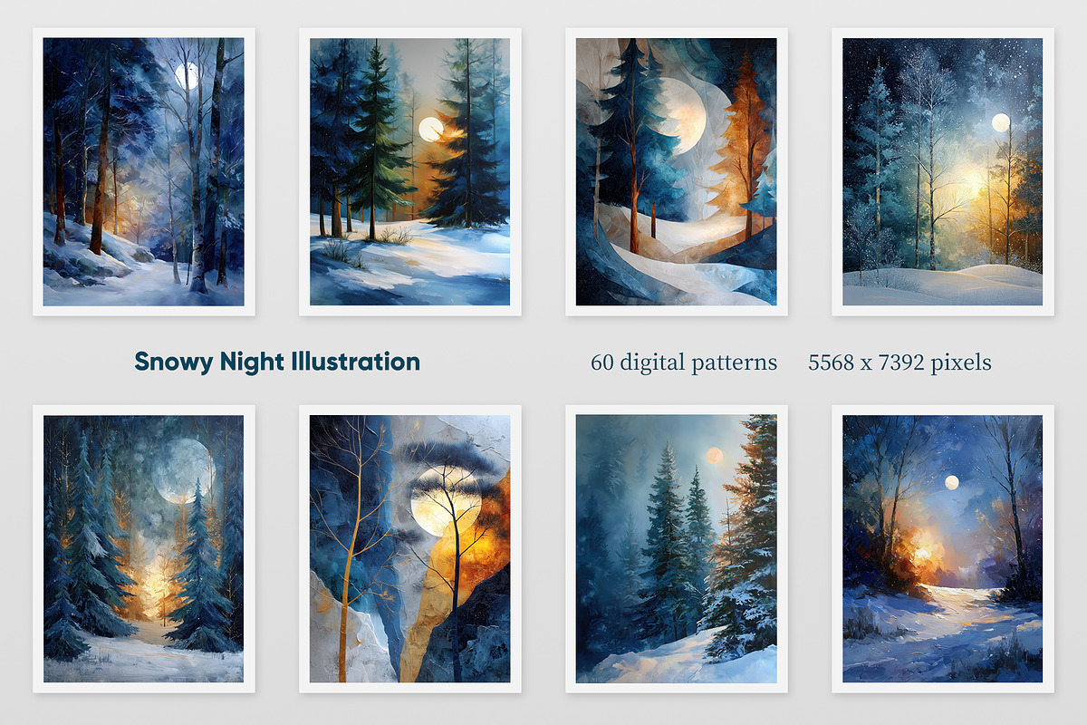 Snowy Night Illustration, a Decorative Illustration by Housui Patterns (Photo 2 of 9)