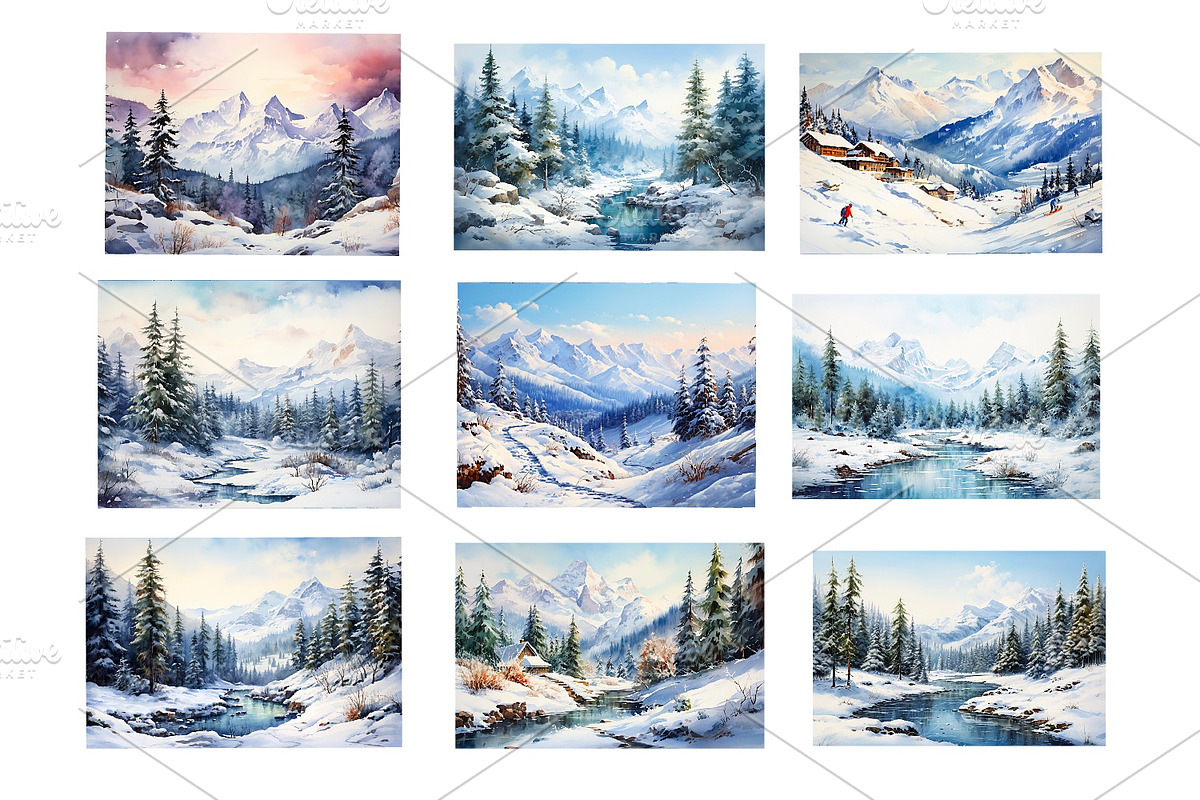 Winter mountain landscape, a Seasonal Illustration by AkvarelRiver (Photo 4 of 6)