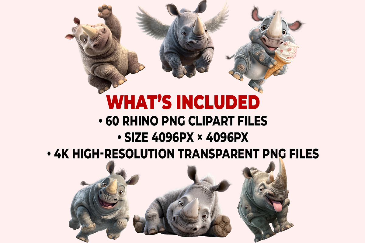 Funny Rhino Clipart PNG Bundle, a Graphic by M9 Design (Photo 10 of 10)