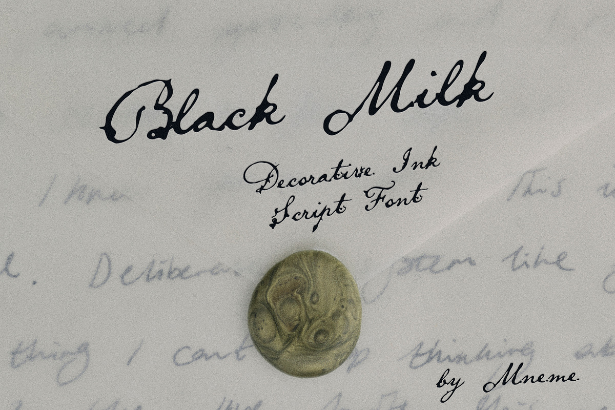 Black Milk: Decorative Ink Script, a Script Font by Mneme (Photo 1 of 11)