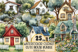 Watercolor Cute House Clipart, an Illustration by Rose Art
