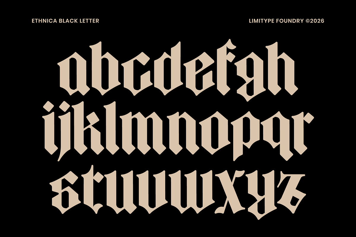 Ethnica - Blackletter Font, a Blackletter Font by limitype (Photo 4 of 10)