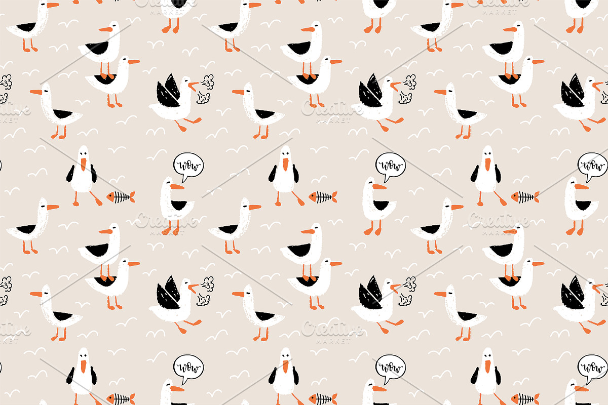 Seagulls seamless pattern, a Pattern Graphic by Lyolya Profitrolya (Photo 2 of 3)