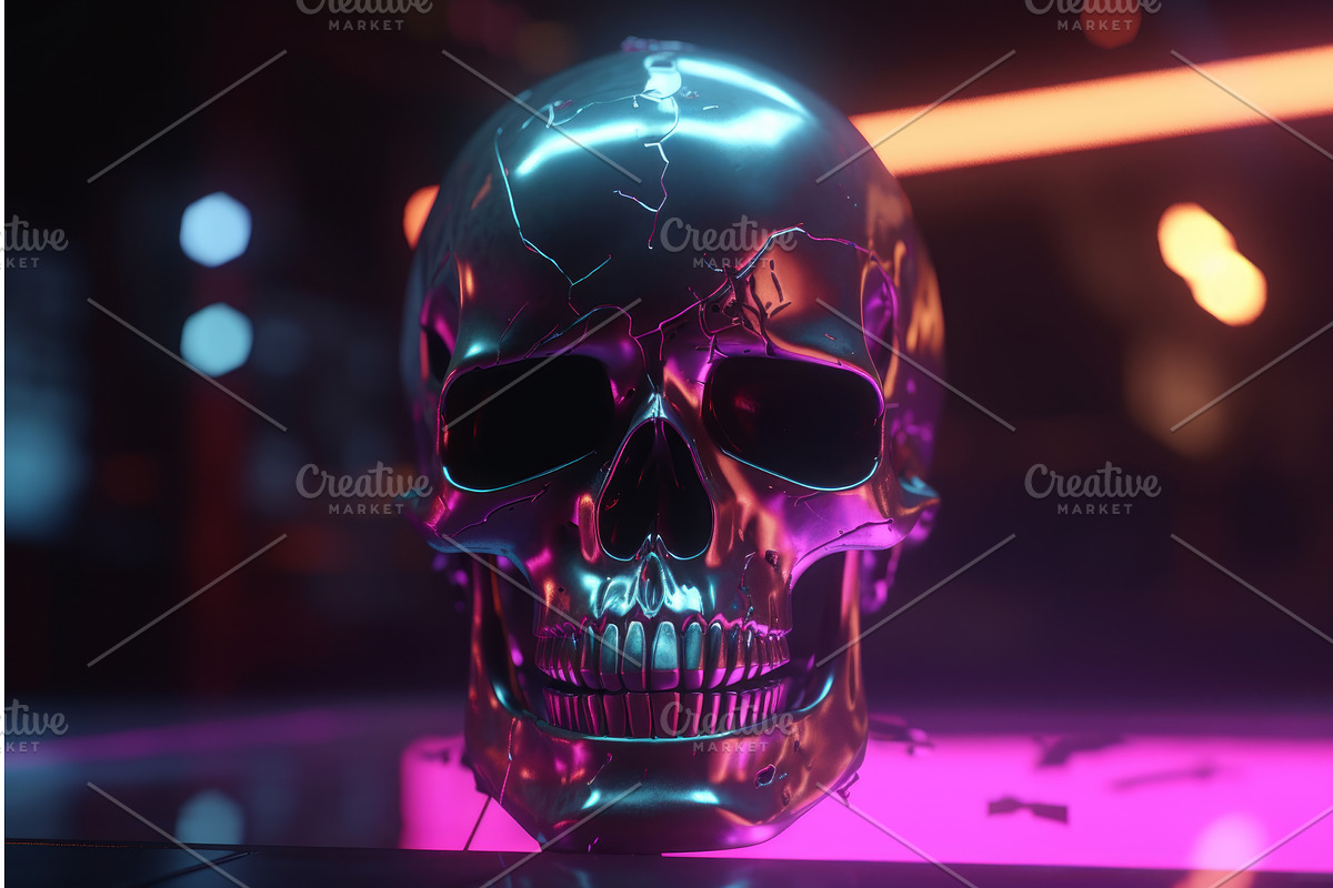 Cyberpunk skull neon. Generate Ai, a Texture Graphic by